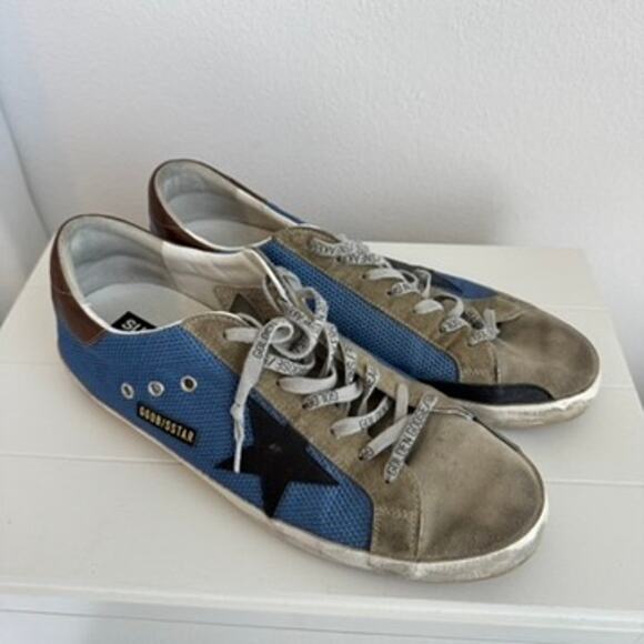 Golden Goose Super-Star Sneakers Blue Taupe Denim Nylon Men’s Size 46 - Picture 1 of 10